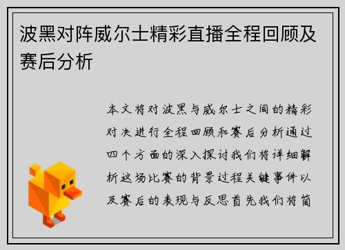 波黑对阵威尔士精彩直播全程回顾及赛后分析